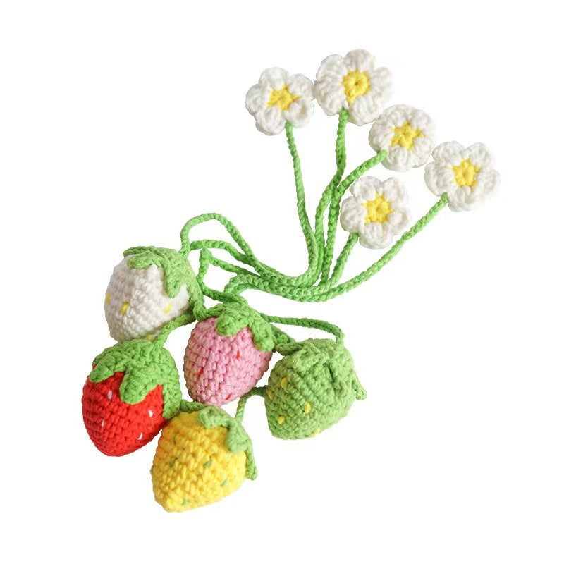 Handmade strawberry flower DIY knitting material kit for beginners, accessory small flower pendant