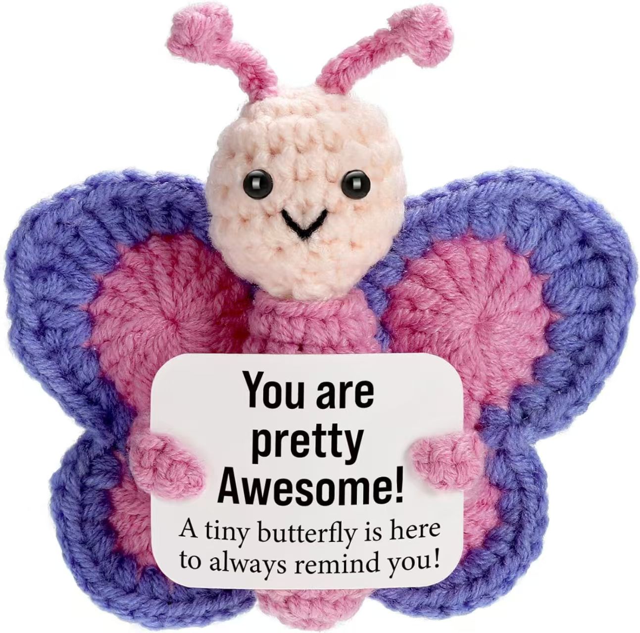 Crocheted two-color butterfly plush toy, a pure handcrafted positive energy and cute plush toy series