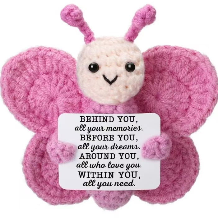 Crocheted two-color butterfly plush toy, a pure handcrafted positive energy and cute plush toy series