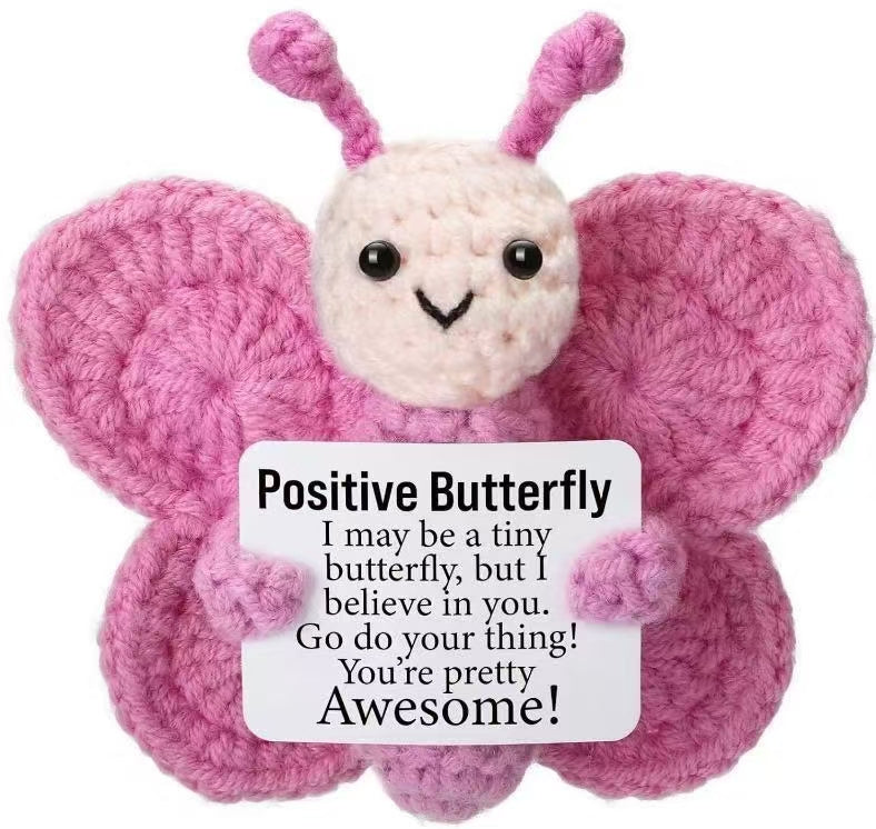Crocheted two-color butterfly plush toy, a pure handcrafted positive energy and cute plush toy series
