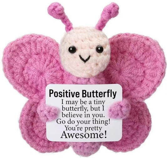 Crocheted two-color butterfly plush toy, a pure handcrafted positive energy and cute plush toy series